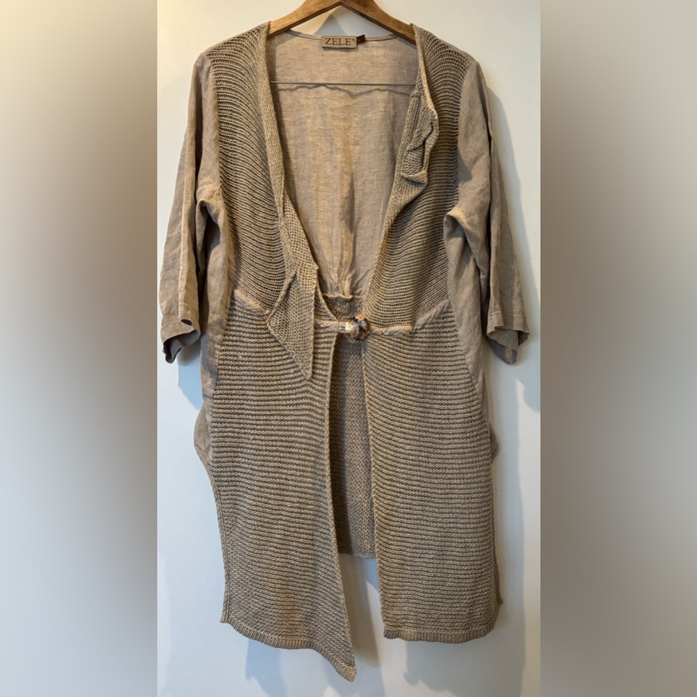Zele linen & cotton knit long stylish cardigan size L NWT!!